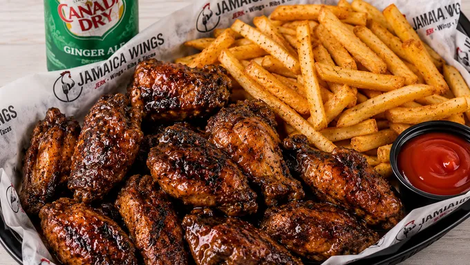 10 Jerk Wings + Fries + Drink
