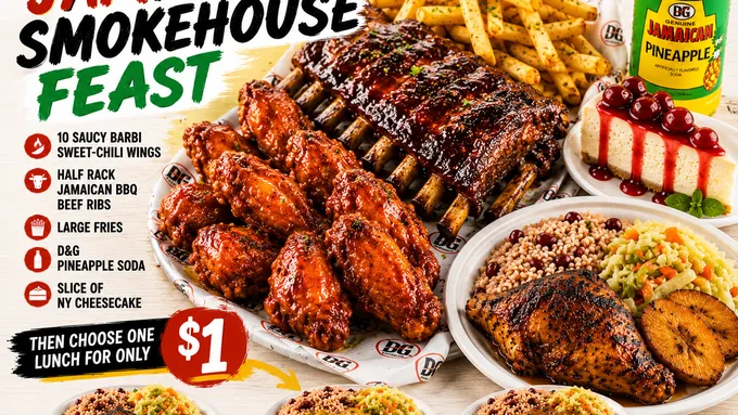 Jamaican Smokehouse Feast  Buy This Feast • Add Any Lunch for ONLY $1